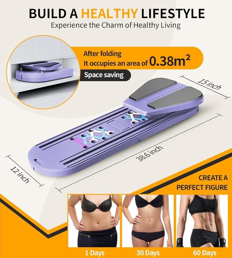 Pilates Board Foldable Pilates Reformer Equipment with Timer 7-In-1 Multi-Purpose Portable Pilates Reformer Machine Home Pilates Kit for Home Workout Fitness Exercise Abs